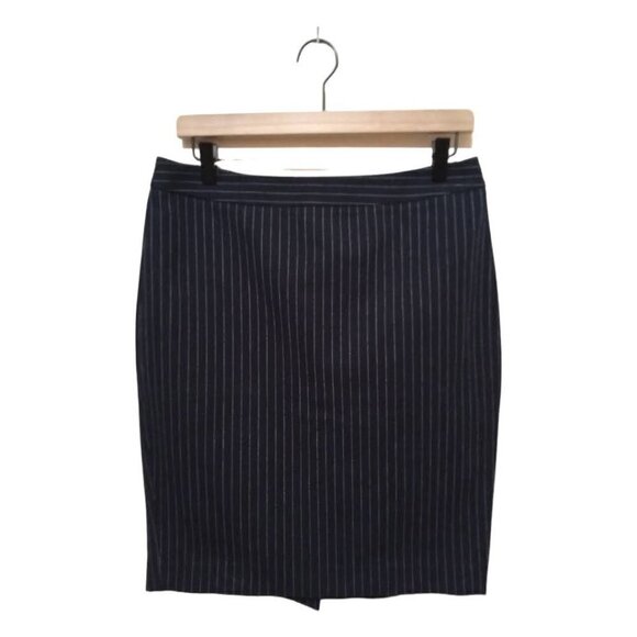 BANANA Republic Navy Pin Stripe Stretch Knee Length Pencil Skirt Sz 6 - Picture 1 of 8